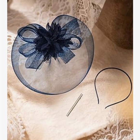 New Elegant Navy Blue Fascinator Hat - Picture 5 of 6
